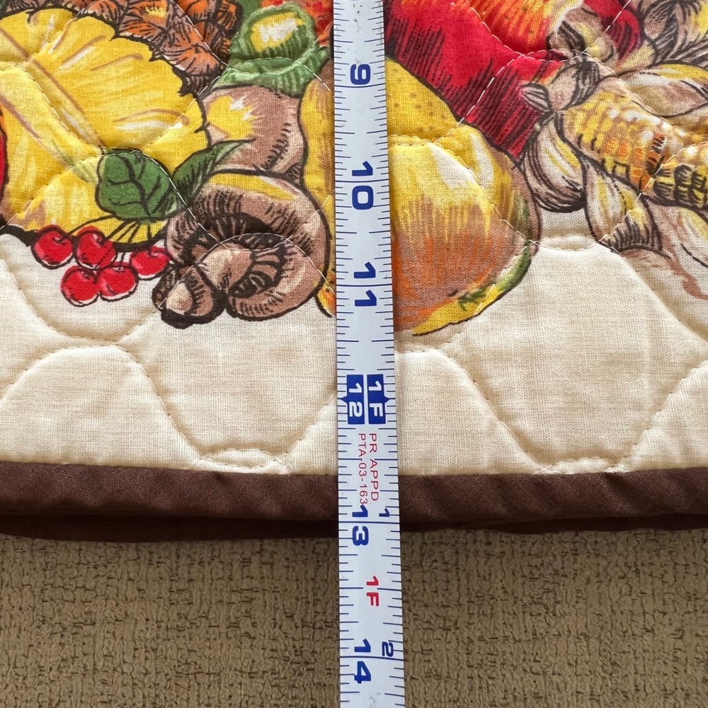 Vintage Quilted Thanksgiving Cornucopia Placemats Set of 6 Harvest Fall Oval - Picture 4 of 5
